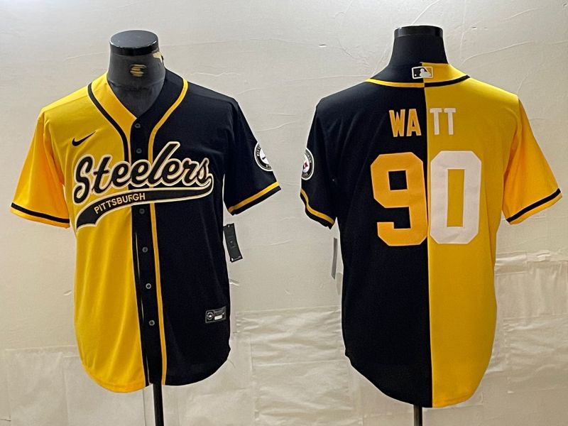 Men Pittsburgh Steelers #90 Watt Yellow black Joint Name 2024 Nike Limited NFL Jersey style 1->houston astros->MLB Jersey